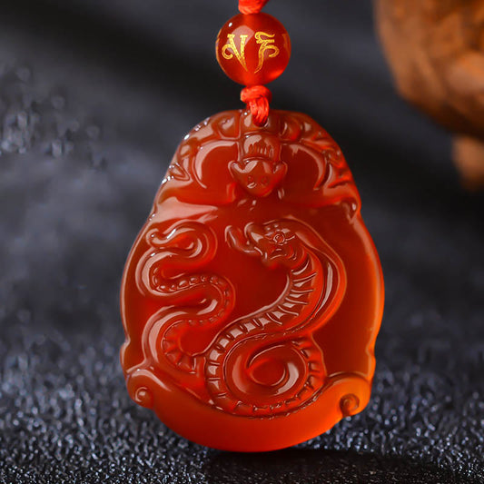 Wear FengShui Chinese Zodiac Red Agate Calm Necklace Pendant