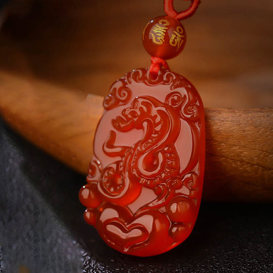 Wear FengShui Chinese Zodiac Red Agate Luck Necklace Pendant