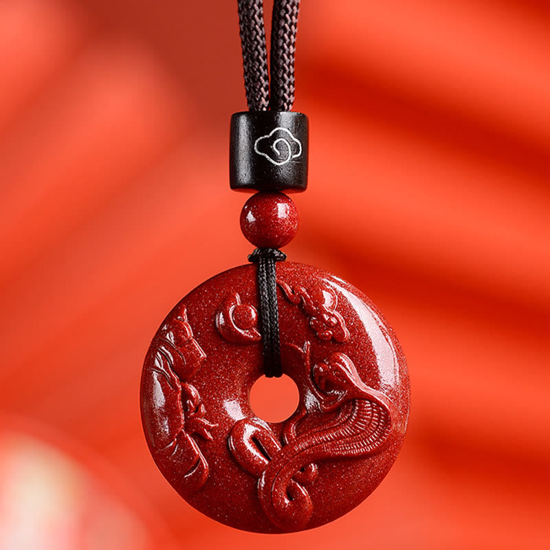 Wear FengShui Chinese Zodiac Cinnabar Peace Buckle Calm Necklace Pendant