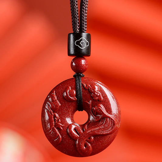 Wear FengShui Chinese Zodiac Cinnabar Peace Buckle Calm Necklace Pendant