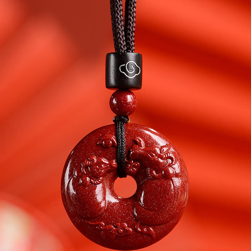 Wear FengShui Chinese Zodiac Cinnabar Peace Buckle Calm Necklace Pendant