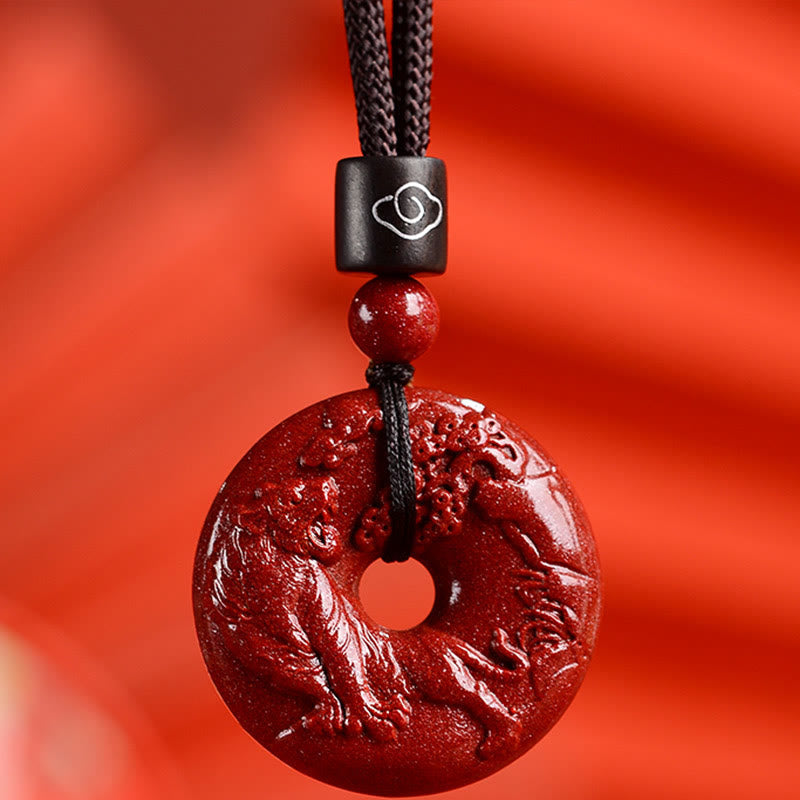 Wear FengShui Chinese Zodiac Cinnabar Peace Buckle Calm Necklace Pendant