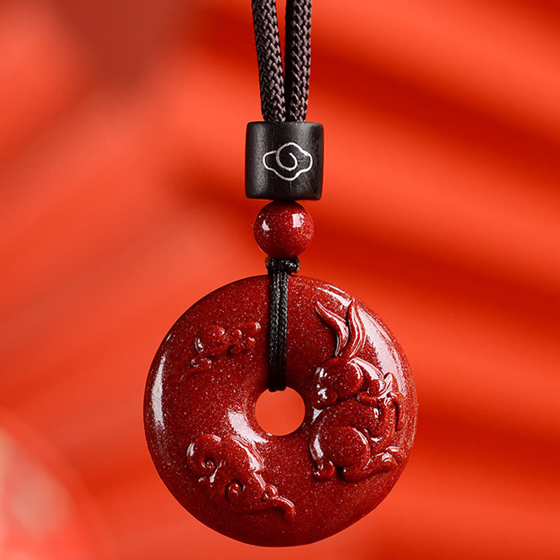 Wear FengShui Chinese Zodiac Cinnabar Peace Buckle Calm Necklace Pendant