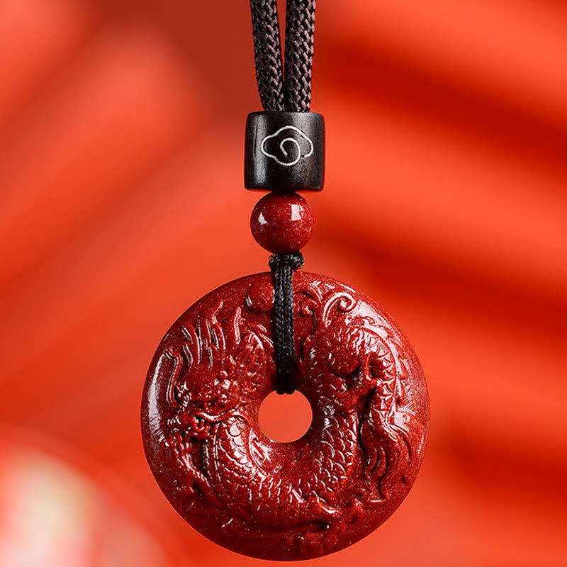 Wear FengShui Chinese Zodiac Cinnabar Peace Buckle Calm Necklace Pendant