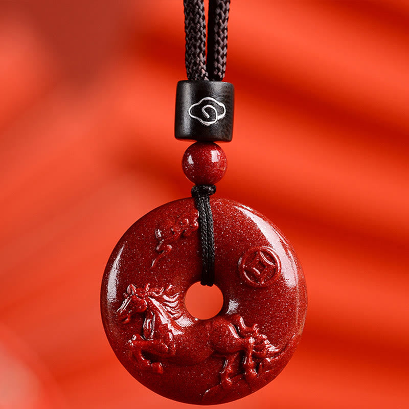 Wear FengShui Chinese Zodiac Cinnabar Peace Buckle Calm Necklace Pendant