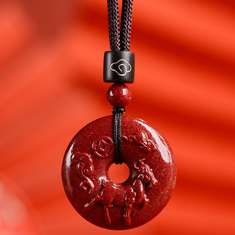 Wear FengShui Chinese Zodiac Cinnabar Peace Buckle Calm Necklace Pendant