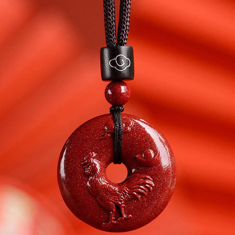 Wear FengShui Chinese Zodiac Cinnabar Peace Buckle Calm Necklace Pendant