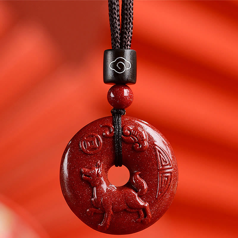 Wear FengShui Chinese Zodiac Cinnabar Peace Buckle Calm Necklace Pendant