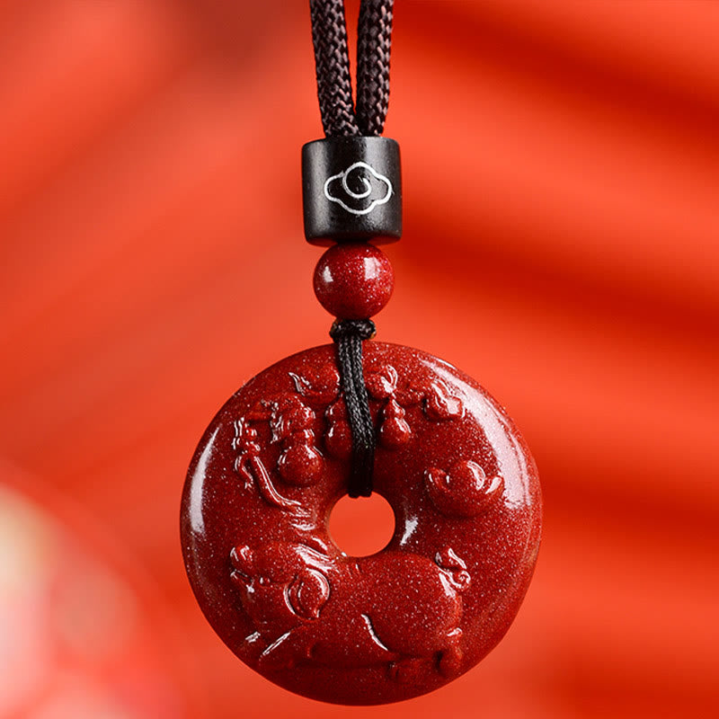 Wear FengShui Chinese Zodiac Cinnabar Peace Buckle Calm Necklace Pendant