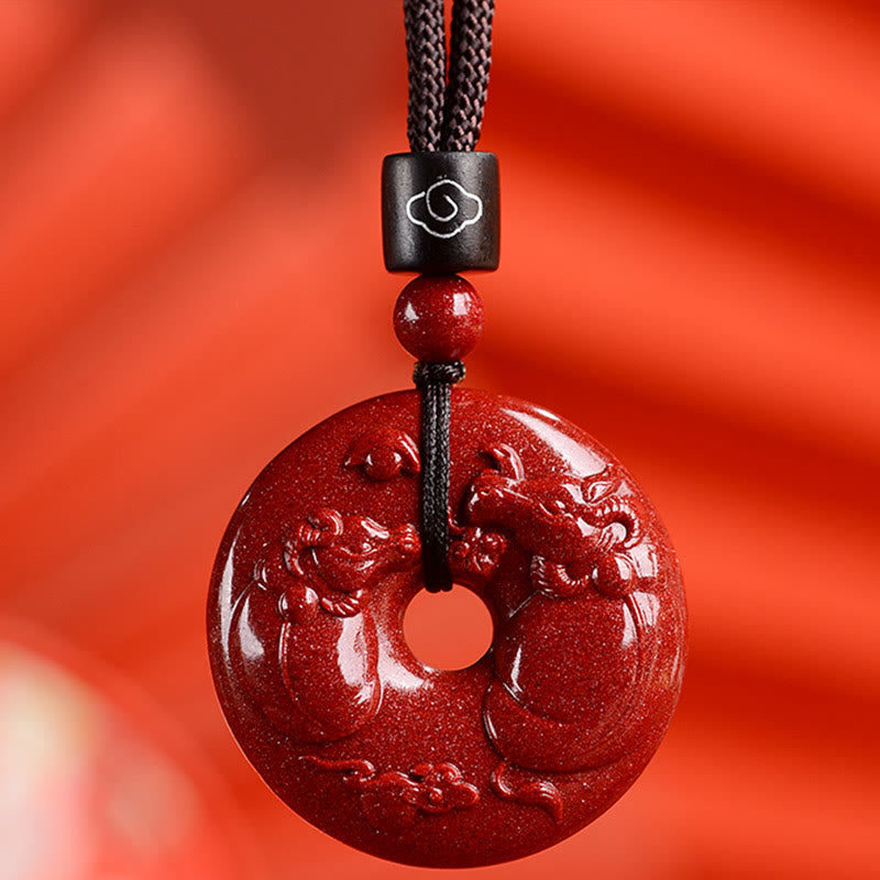 Wear FengShui Chinese Zodiac Cinnabar Peace Buckle Calm Necklace Pendant