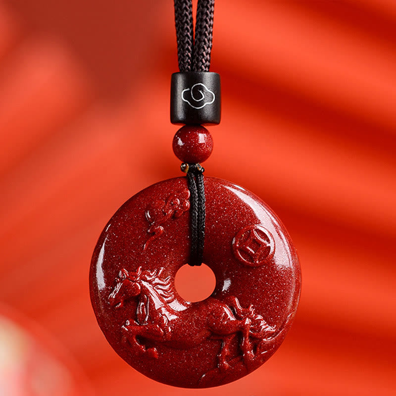 Wear FengShui Chinese Zodiac Cinnabar Peace Buckle Calm Necklace Pendant