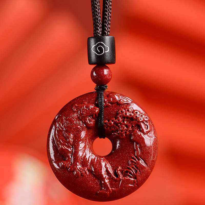 Wear FengShui Chinese Zodiac Cinnabar Peace Buckle Calm Necklace Pendant