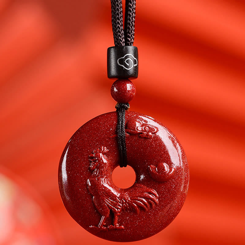 Wear FengShui Chinese Zodiac Cinnabar Peace Buckle Calm Necklace Pendant