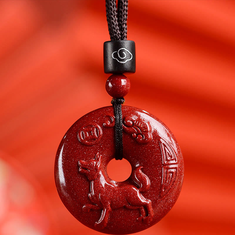Wear FengShui Chinese Zodiac Cinnabar Peace Buckle Calm Necklace Pendant