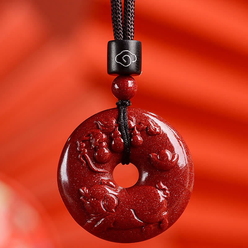Wear FengShui Chinese Zodiac Cinnabar Peace Buckle Calm Necklace Pendant