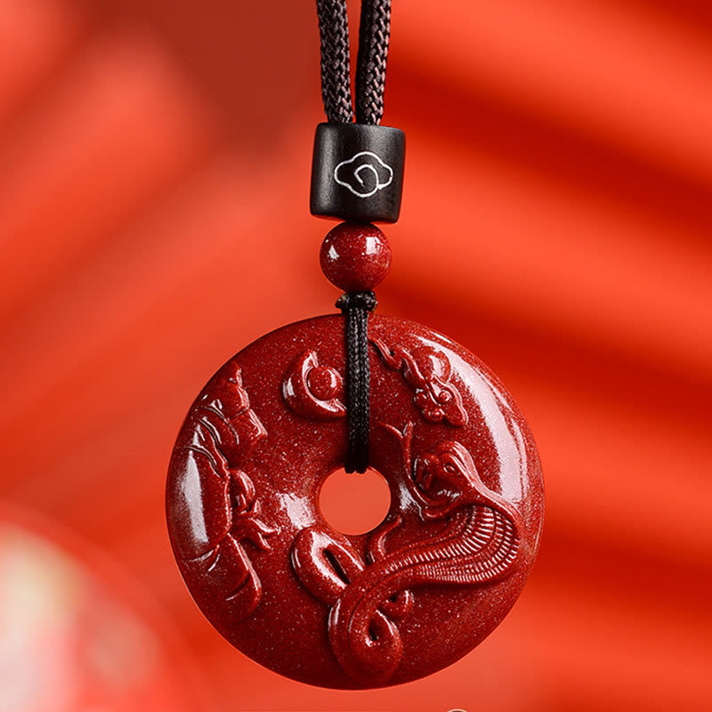 Wear FengShui Chinese Zodiac Cinnabar Peace Buckle Calm Necklace Pendant