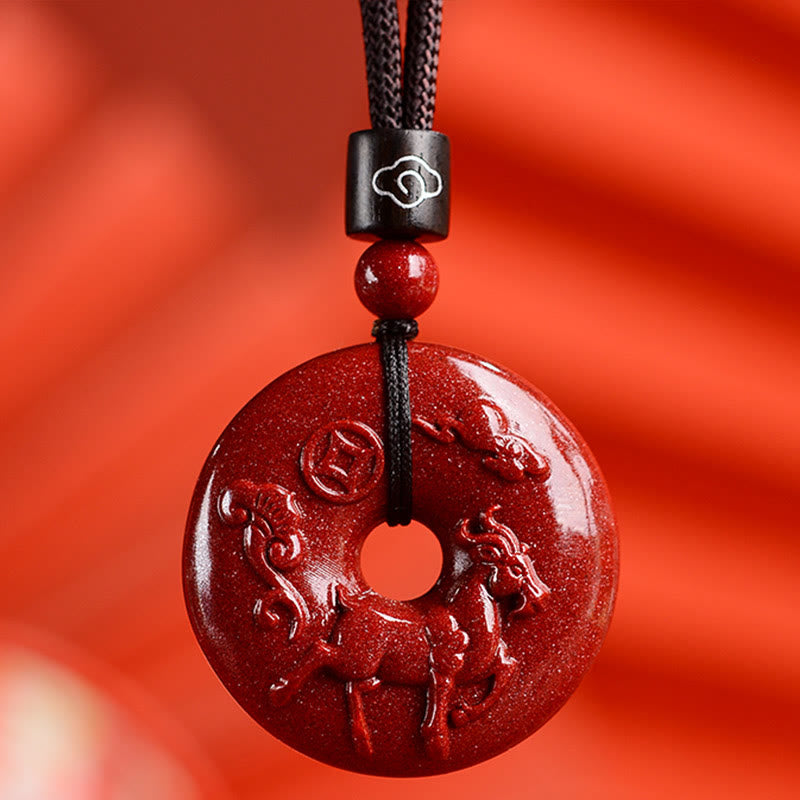 Wear FengShui Chinese Zodiac Cinnabar Peace Buckle Calm Necklace Pendant