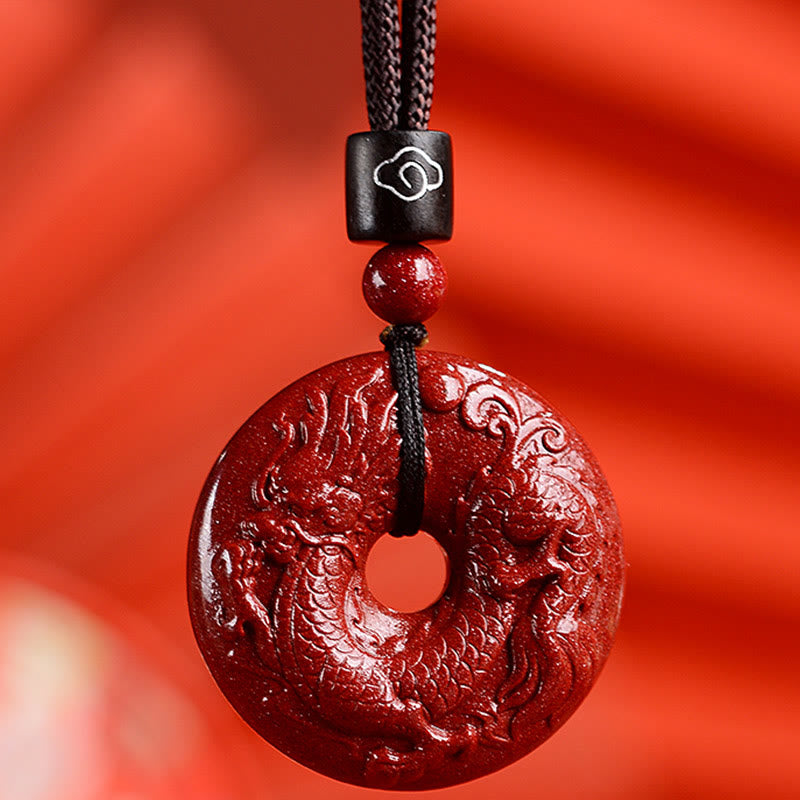 Wear FengShui Chinese Zodiac Cinnabar Peace Buckle Calm Necklace Pendant