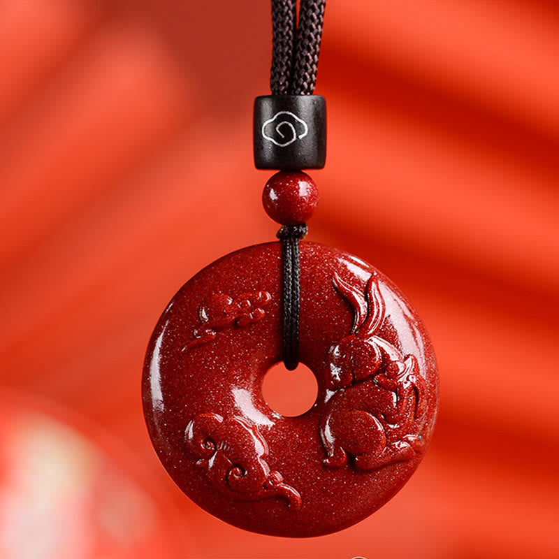 Wear FengShui Chinese Zodiac Cinnabar Peace Buckle Calm Necklace Pendant
