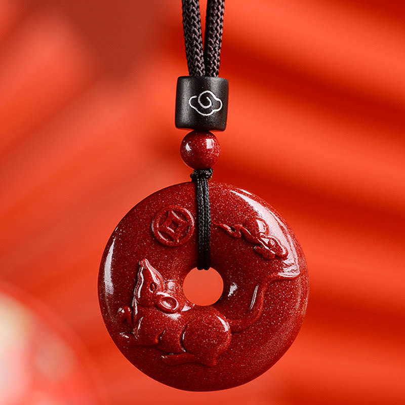 Wear FengShui Chinese Zodiac Cinnabar Peace Buckle Calm Necklace Pendant