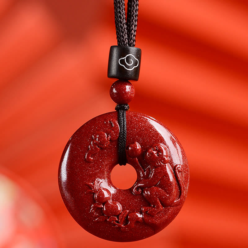 Wear FengShui Chinese Zodiac Cinnabar Peace Buckle Calm Necklace Pendant