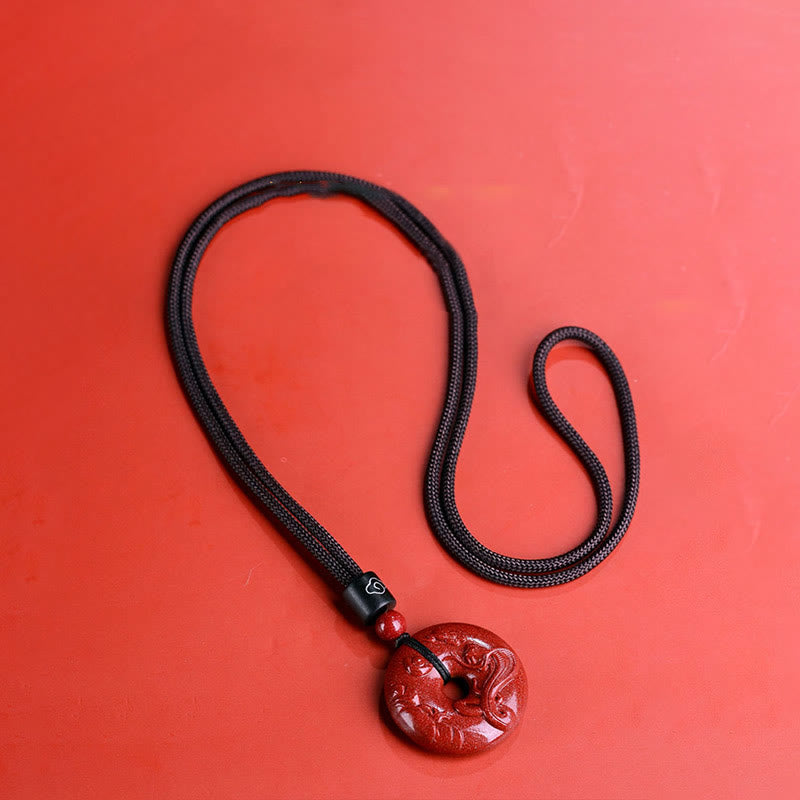 Wear FengShui Chinese Zodiac Cinnabar Peace Buckle Calm Necklace Pendant