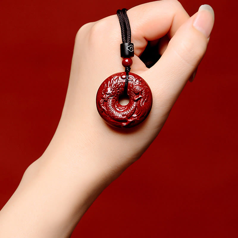 Wear FengShui Chinese Zodiac Cinnabar Peace Buckle Calm Necklace Pendant