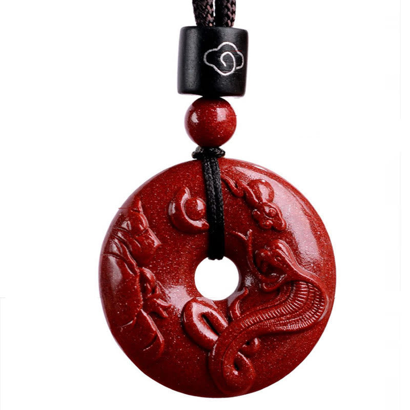 Wear FengShui Chinese Zodiac Cinnabar Peace Buckle Calm Necklace Pendant