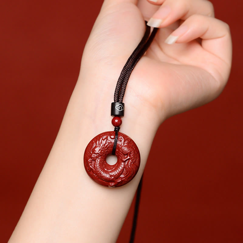 Wear FengShui Chinese Zodiac Cinnabar Peace Buckle Calm Necklace Pendant