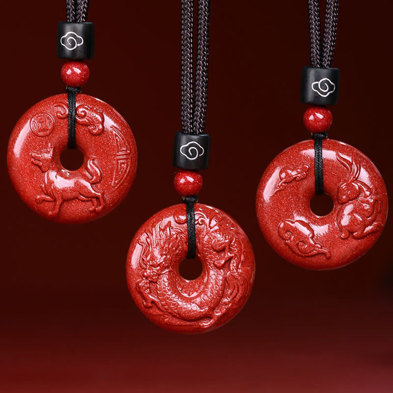 Wear FengShui Chinese Zodiac Cinnabar Peace Buckle Calm Necklace Pendant