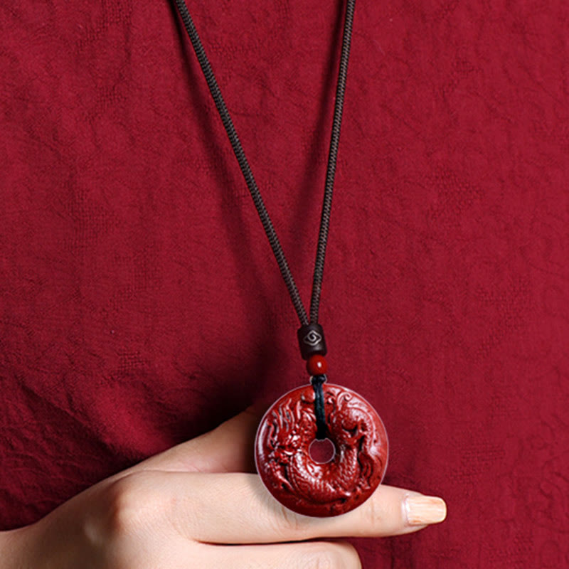 Wear FengShui Chinese Zodiac Cinnabar Peace Buckle Calm Necklace Pendant