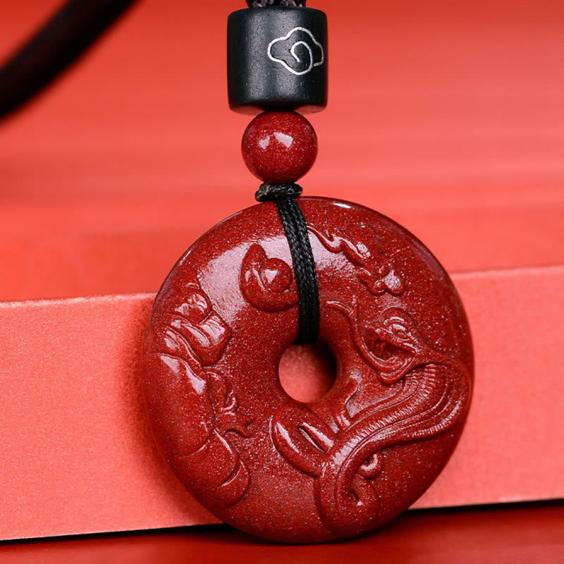 Wear FengShui Chinese Zodiac Cinnabar Peace Buckle Calm Necklace Pendant
