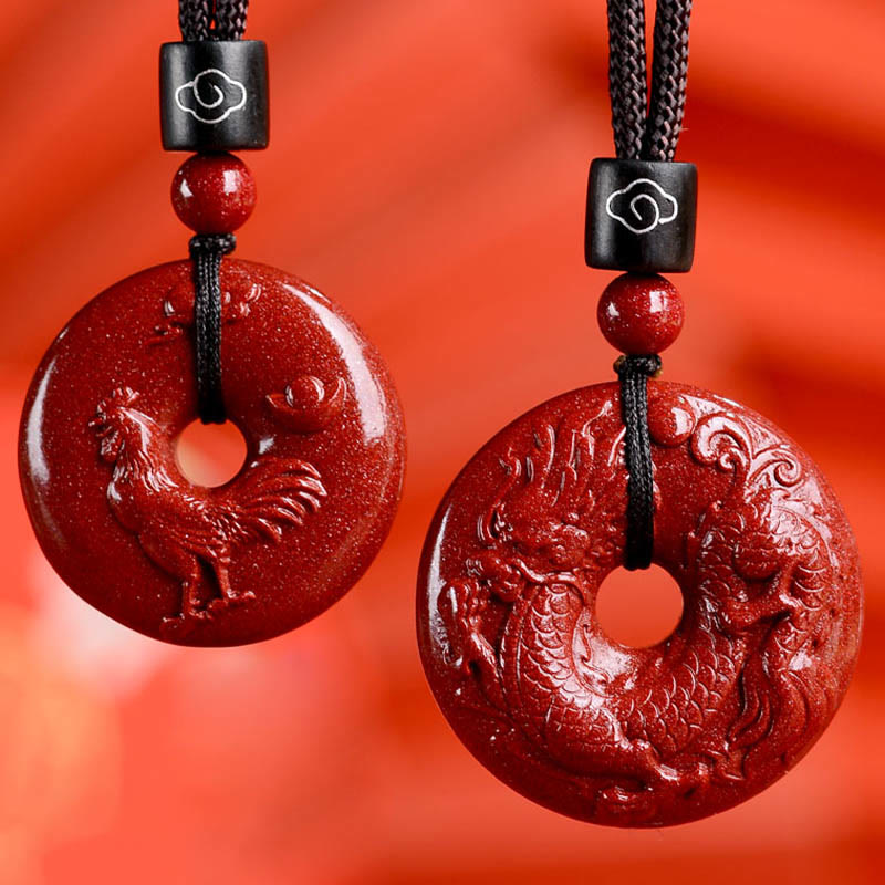 Wear FengShui Chinese Zodiac Cinnabar Peace Buckle Calm Necklace Pendant