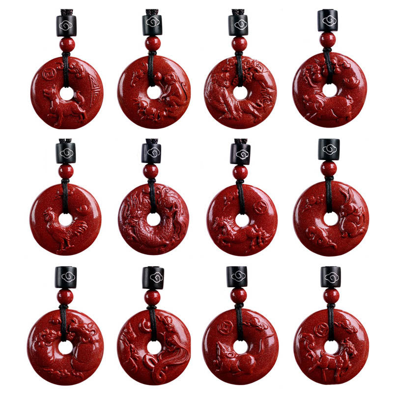 Wear FengShui Chinese Zodiac Cinnabar Peace Buckle Calm Necklace Pendant