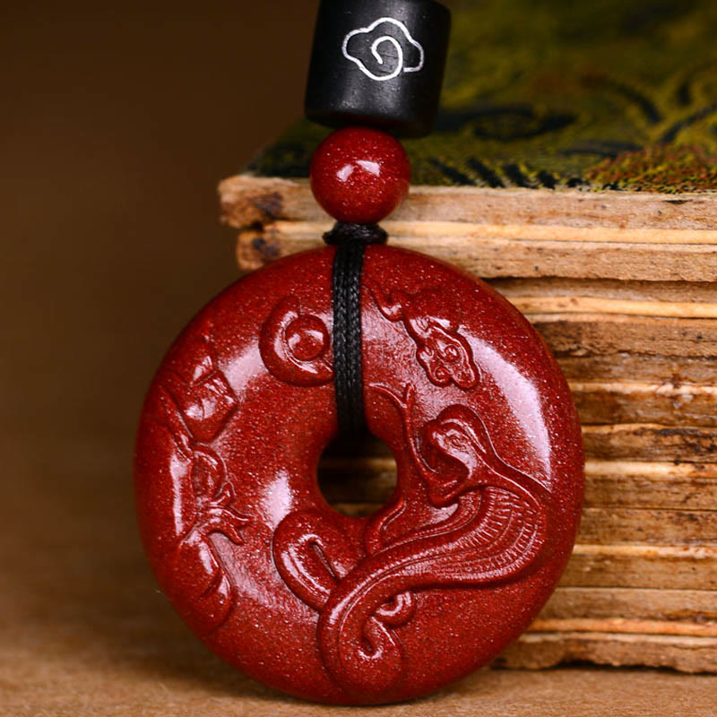 Wear FengShui Chinese Zodiac Cinnabar Peace Buckle Calm Necklace Pendant