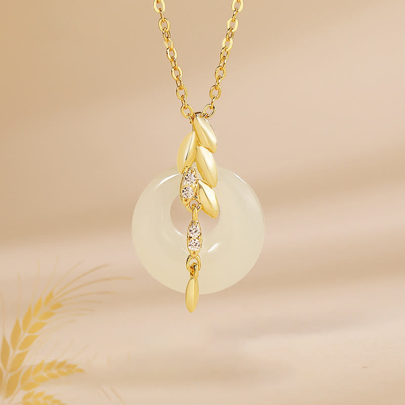Wear FengShui Hetian Jade 925 Sterling Silver Wheat Luck Necklace Pendant