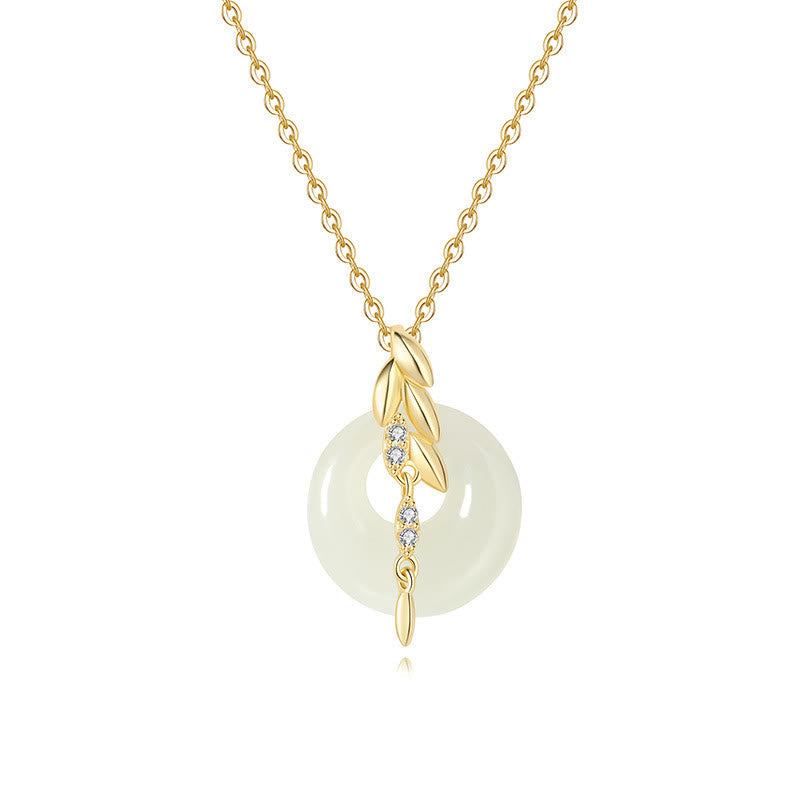 Wear FengShui Hetian Jade 925 Sterling Silver Wheat Luck Necklace Pendant