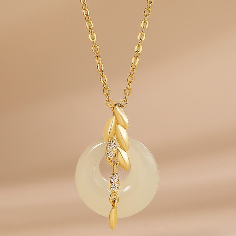Wear FengShui Hetian Jade 925 Sterling Silver Wheat Luck Necklace Pendant
