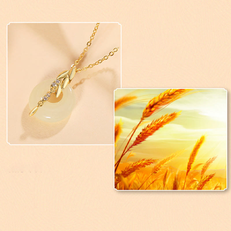 Wear FengShui Hetian Jade 925 Sterling Silver Wheat Luck Necklace Pendant