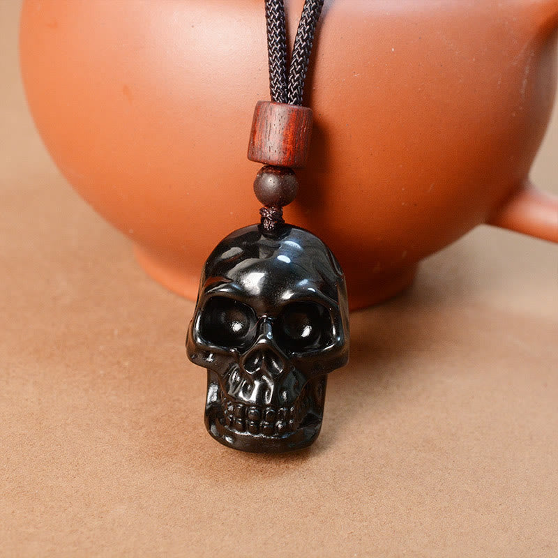 Wear FengShui Black Obsidian String Skeleton Fulfilment Necklace Pendant