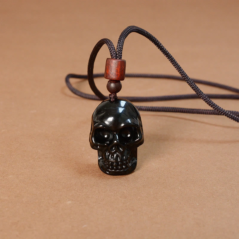 Wear FengShui Black Obsidian String Skeleton Fulfilment Necklace Pendant