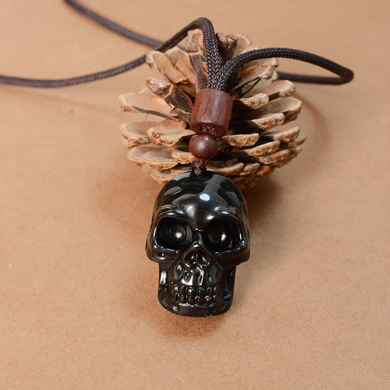 Wear FengShui Black Obsidian String Skeleton Fulfilment Necklace Pendant