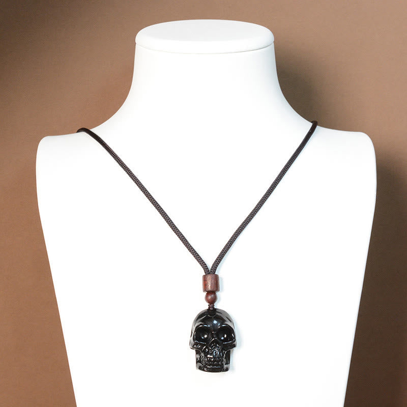 Wear FengShui Black Obsidian String Skeleton Fulfilment Necklace Pendant