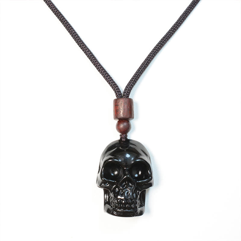 Wear FengShui Black Obsidian String Skeleton Fulfilment Necklace Pendant