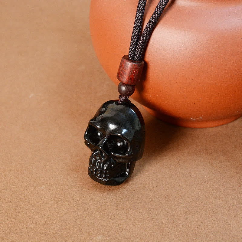 Wear FengShui Black Obsidian String Skeleton Fulfilment Necklace Pendant