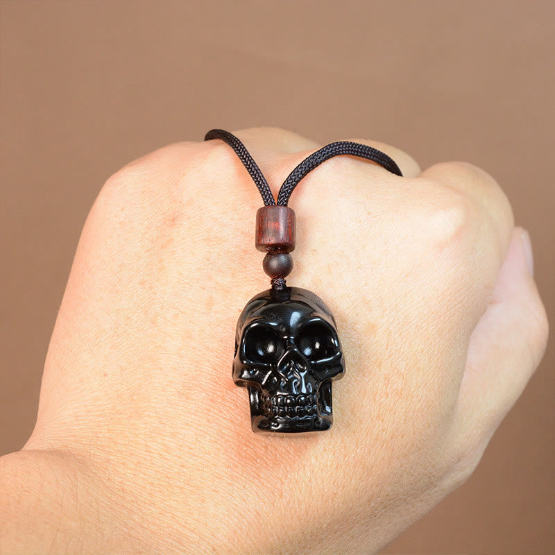 Wear FengShui Black Obsidian String Skeleton Fulfilment Necklace Pendant