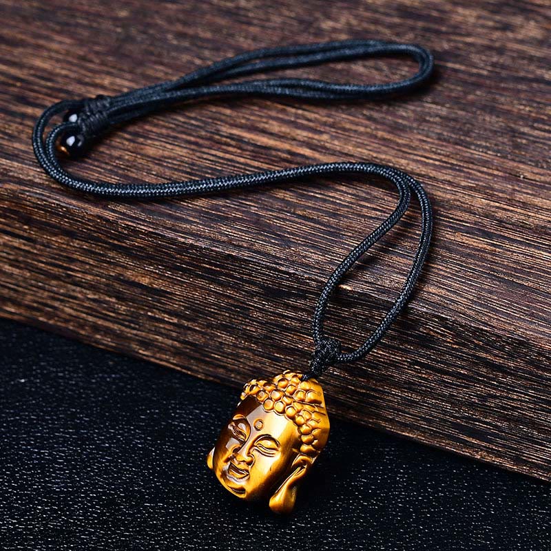 Wear FengShui Tiger Eye String Buddha Head Courage Necklace Pendant