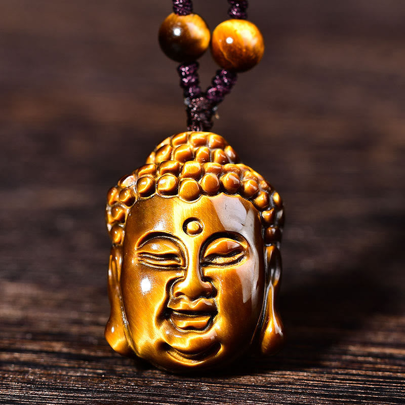 Wear FengShui Tiger Eye String Buddha Head Courage Necklace Pendant