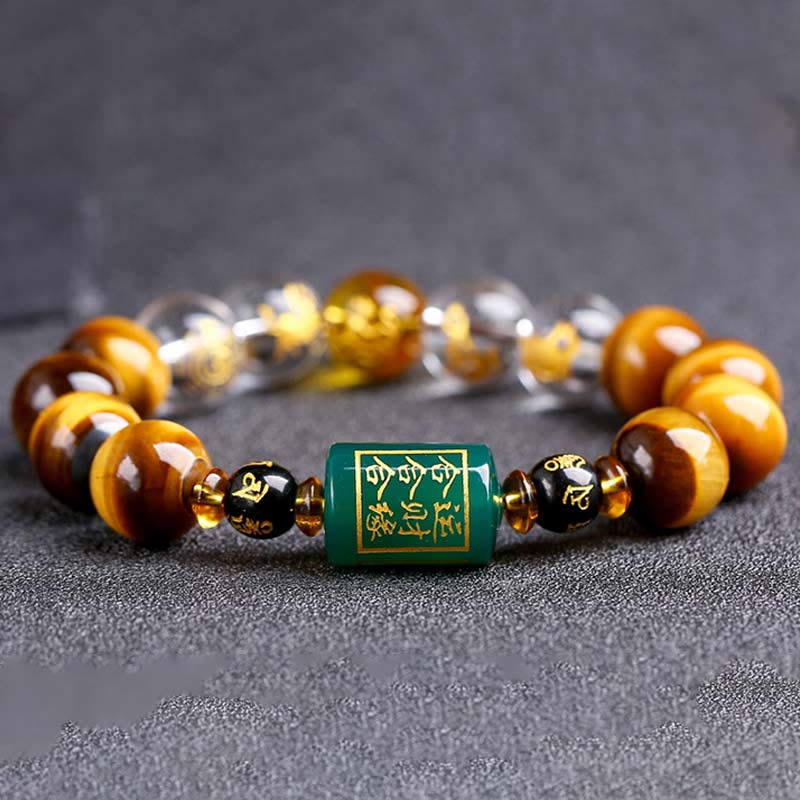 Wear FengShui Chinese Zodiac Tiger Eye White Crystal Courage Bracelet