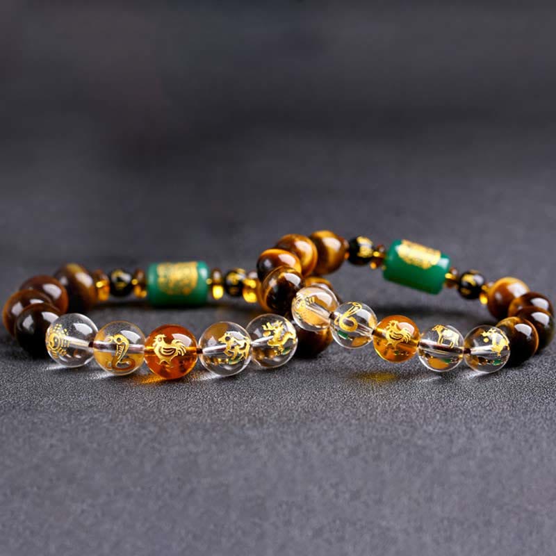Wear FengShui Chinese Zodiac Tiger Eye White Crystal Courage Bracelet